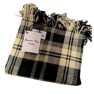 NWT Aurora Paci Italia Plaid Wool Blend Scarf Fringe Accent Made in Italy